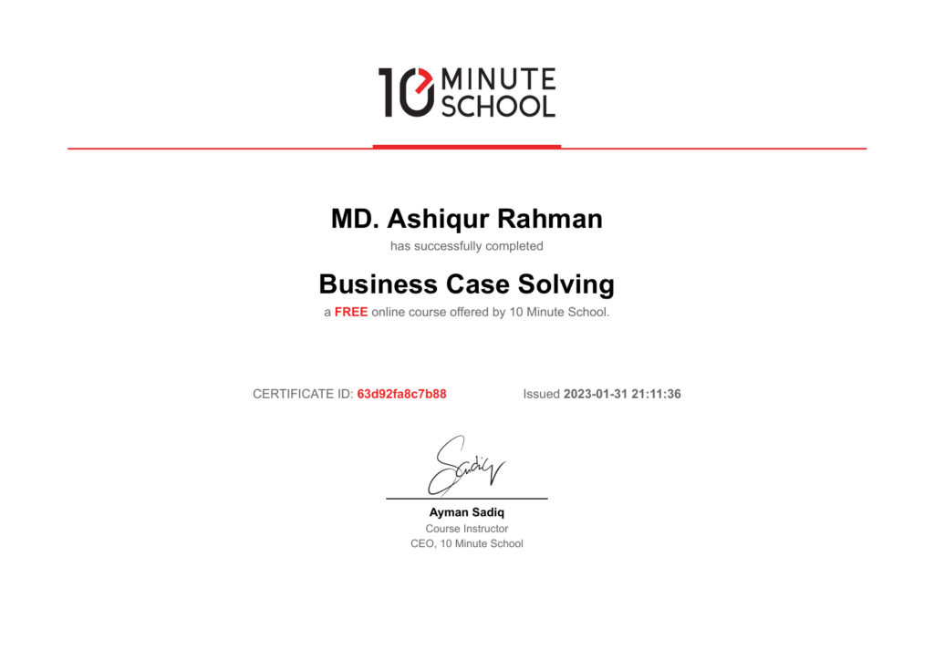 10 Minute School certificate: Business Case Solving