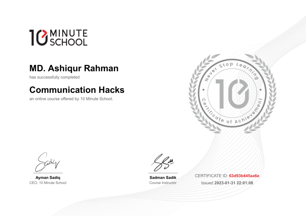 10 Minute School certificate: Communication Hacks