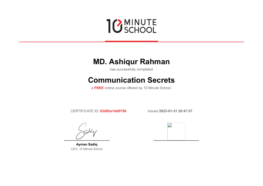 10 Minute School certificate: Communication Secrets