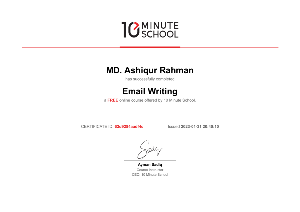10 Minute School certificate: Email Writing