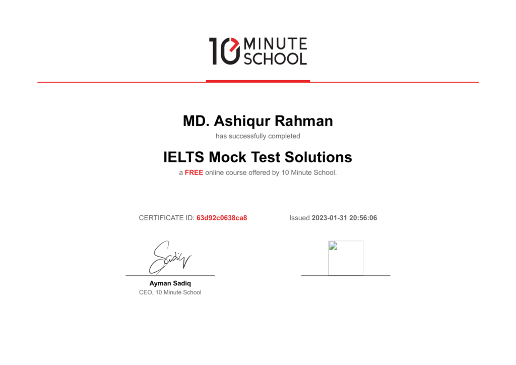 10 Minute School certificate: IELTS Mock Test Solutions