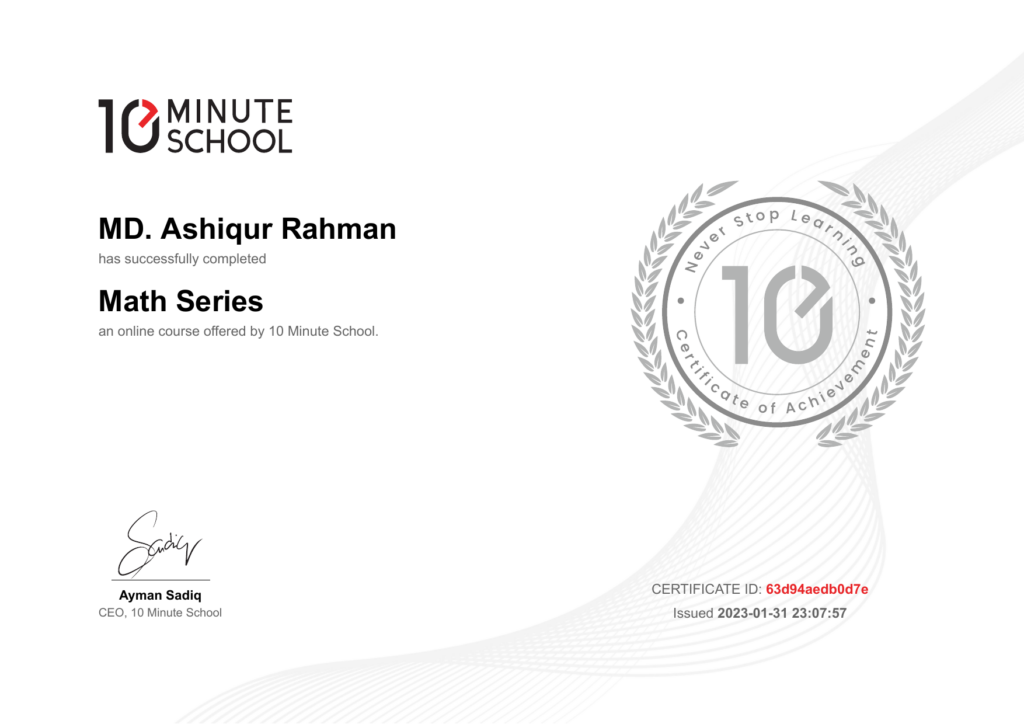 10 Minute School certificate: Math Series