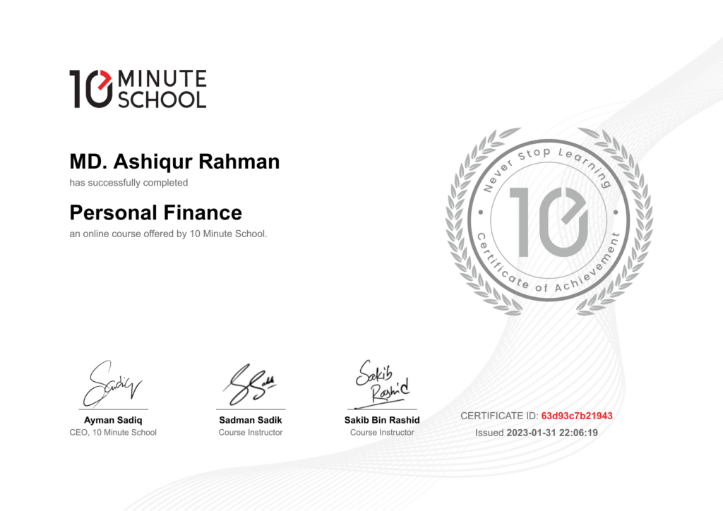 10 Minute School certificate: Personal Finance